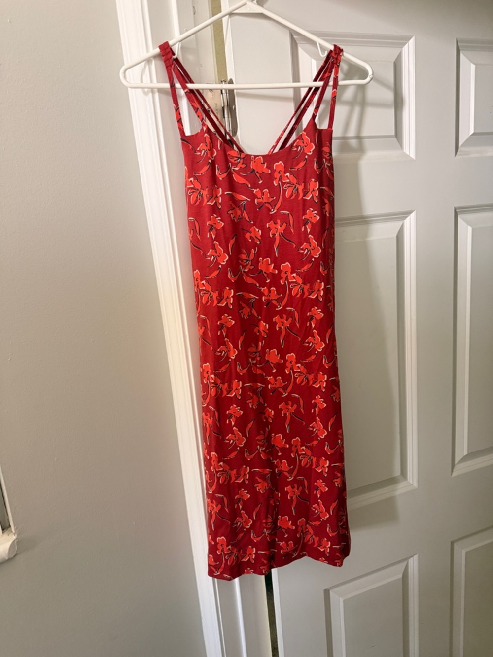 NWOT Red Floral Dress with Criss Cross Back Spaghetti Straps
